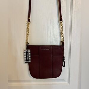 Alexis Bendel Dark Brown Expandable Crossbody Bag with Gold Chains New